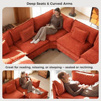 ELUCHANG 114" Oversized Modular Sectional Sofa, Comfy Chenille Cloud Couch, 6-Seater V Shaped Modern Deep Seat Sofa w/Removable Covers for Living Room, Bedroom, DIY Combination - Terracotta