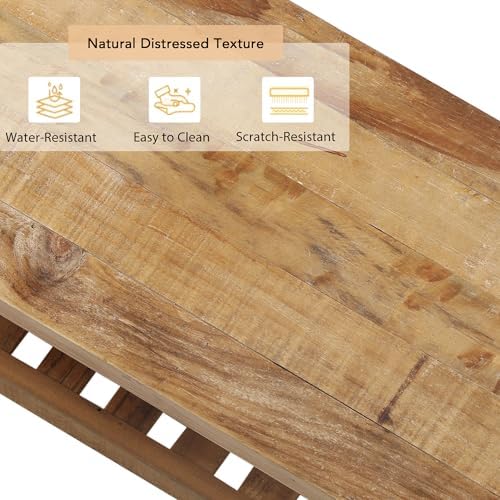 HOKYHOKY Reclaimed Solid Wood Bench-55 Entryway Bench with Storage Shelf | Farmhouse Narrow Rustic Bench, Hallway, Kitchen, Bedroom, Dining, Indoor