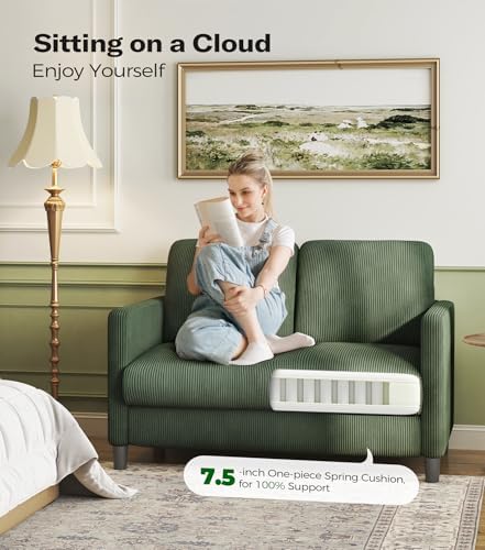Welzona Loveseat, 51" Small Couch, Corduroy Love Seat, Small Loveseat Sofa | Comfy Corduroy Fabric, Tool-free Setup, Washable Covers, All-wood Small Sofa Couch for Living Room, Bedroom, Green