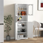 NAFORT Tall Storage Cabinet, Freestanding Cupboard with Adjustable Shelves, Frosted Glass Doors, Anti-Tipping Devices, Multifunctional Floor Cabinet for Bathroom, Dining Room & Living Room (White)