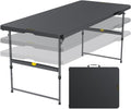FanttikOutdoor Folding Table 6ft Quick Adjust 3 Heights Picnic Party Dining | One-Handed Adjustable Height, Fixing Lock, Carry Handle Heavy Duty Portable Fold-in-Half, Indoor Outdoor Black Zeta X6 Pro