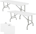 HAISIWLKJ Folding Table 5 FT Lightweight Camping Table White Portable Plastic Rectangular Outdoor Dining Table Steel Legs Fold-in-Half with Carrying Handle for Indoor,Picnic,Party,Wedding,Events