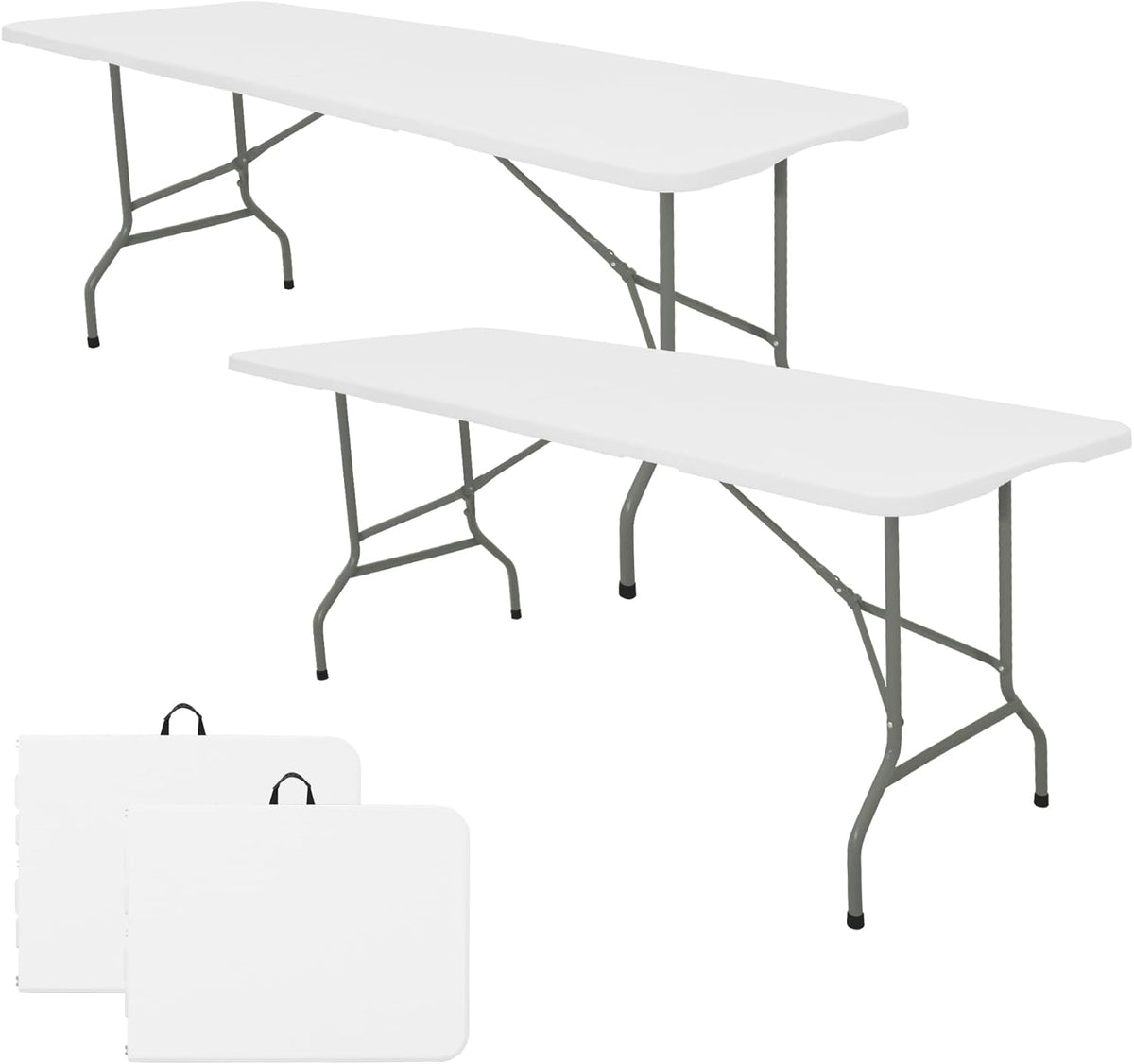 HAISIWLKJ Folding Table 5 FT Lightweight Camping Table White Portable Plastic Rectangular Outdoor Dining Table Steel Legs Fold-in-Half with Carrying Handle for Indoor,Picnic,Party,Wedding,Events
