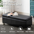 41" Storage Ottoman, Storage Bench with Safety Hinge, Upholstered Synthetic Leather Ottoman Bench for Bedroom, Living Room, Entryway, Hallway, Foot Rest, Support 500lbs, Black