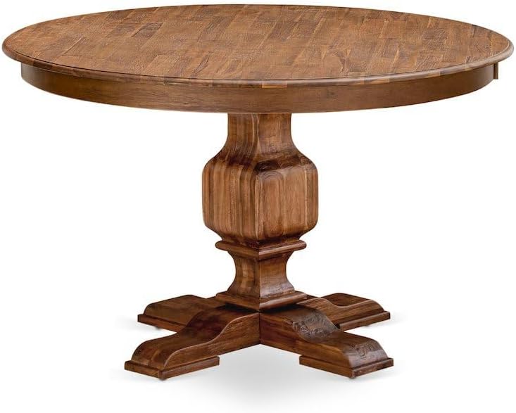 Furnifact Round Dining Table, Sandblasting Antique Walnut Wood Pedestal Table, Rustic Home Kitchen Nook Furniture