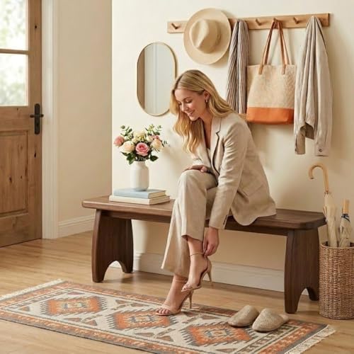 Solid Wood Bench, 24" 31" 35" 39" 47" 59" Rustic Entryway Bench, Narrow End of Bed Bench for Bedroom, Farmhouse Dining Bench for Kitchen, Living Room, Hallway, Easy Assembly