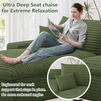 107" Cloud Couch Modular Sectional Sofa for Living Room, U-Shape Couch with Deep Seat, Modern Corduroy 3-Seater with Ottoman, No Assembly Required (Green,Left-Facing Chaise)