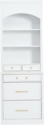 83.7" Tall Kitchen Pantry, Modern Storage Cabinet with 5 Drawers 1 Adjustable Shelf, Freestanding Kitchen Hutch with Faux Marble Top (White,1)