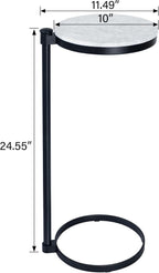 TEHOME Black Marble Drink Table Metal Martini Round Small Drink Side Table for Couch Marble C Shaped End Table for Sofa 10" diam,24.55" h