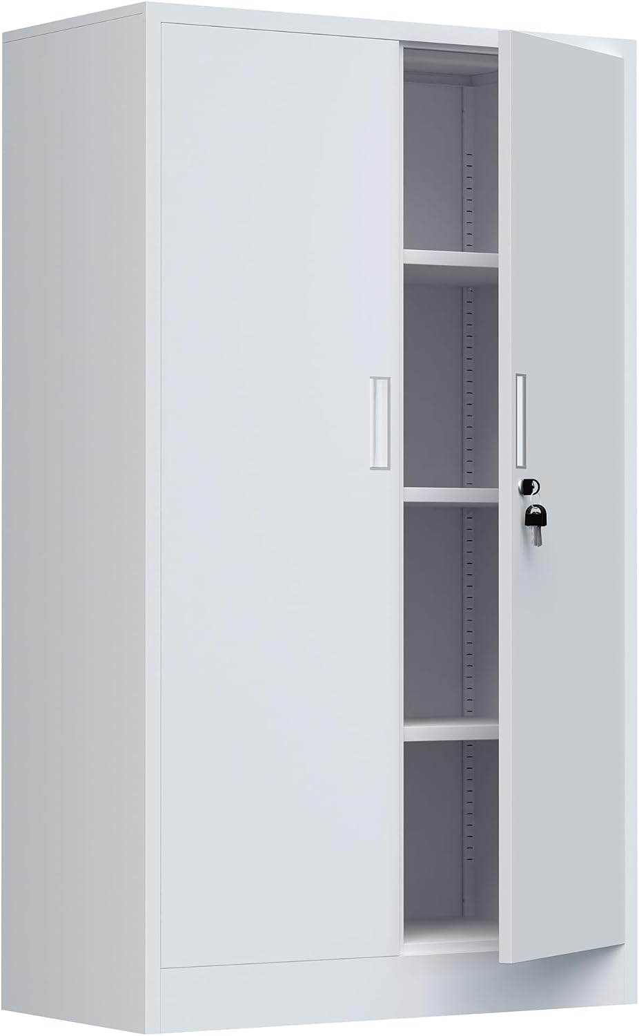 iJINGUR Metal Storage Cabinet with Locking Doors and Adjustable Shelves, 53.5-Inch Tall Lockable Storage Cabinets for Home Office Garage Kitchen Pantry (White)