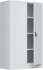 iJINGUR Metal Storage Cabinet with Locking Doors and Adjustable Shelves, 53.5-Inch Tall Lockable Storage Cabinets for Home Office Garage Kitchen Pantry (White)