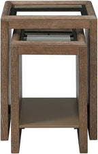 Nesting Tables with Glass Top Cocoa - Brown Solid Wood and MDF | Includes built-in lower shelf for storage and display