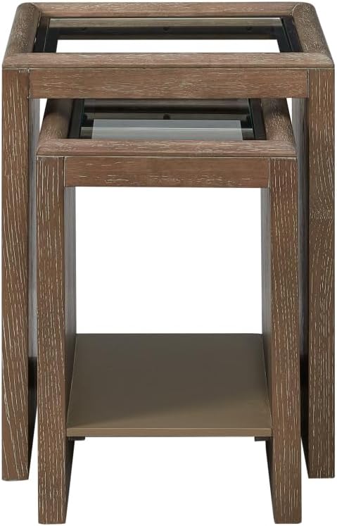 Nesting Tables with Glass Top Cocoa - Brown Solid Wood and MDF | Includes built-in lower shelf for storage and display