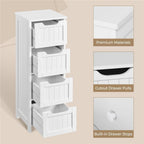 Yaheetech Bathroom Storage Cabinet, 12" W Slim 4-Drawer Design, White | Narrow Freestanding Organizer for Small Spaces, Beside Toilet or Vanity, Beadboard Tower, 32.5"H, P2 MDF, Water-resistant