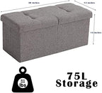 Storage Ottoman Bench Foldable Footrest Foot Stool, 30" Fabric Cream | Small Ottoman Foot Rest Seat Shoe Bench Flip-Top forliving Room End of Bed Bedroom Couch Dorm, 80L Folding Upholstered Chair