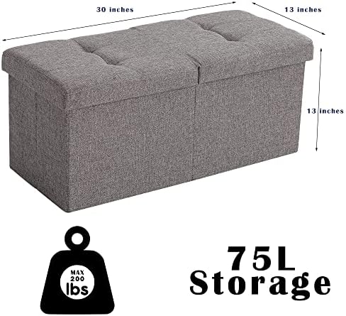 Storage Ottoman Bench Foldable Footrest Foot Stool, 30" Fabric Cream | Small Ottoman Foot Rest Seat Shoe Bench Flip-Top forliving Room End of Bed Bedroom Couch Dorm, 80L Folding Upholstered Chair