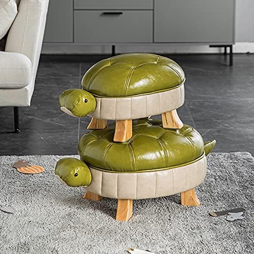 Animal Ottoman Footstool, Turtle Sofa Stool, PU Leather Upholstered Wood Ottoman Foot Stool (Color : Green-S)