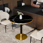 31.5" Round Tulip Table with 1.2" Thick Nero Marquina Sintered Stone Top (Marble Look) & Brushed Black Gold Frame, Modern Luxury Dining Table for 2-4 People for Kitchen Nook, Café & Patio
