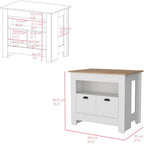 Kitchen Island Geneva, White/Macadamia with Spacious Workspace and Ample | 40.5" x 27.5" Macadamia countertop with ample storage and engineered wood frame