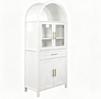 71" Tall Arched Kitchen Pantry Cabinet with Glass Doors - Farmhouse Storage Cabinet with Adjustable Shelves & Barn Door Design - Freestanding Cupboard for Kitchen, Dining & Living Room (White)