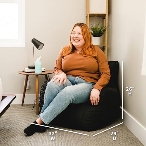 Big Joe Dorm Bean Bag Chair with Drink Holder and Pocket, Black Smartmax, Durable Polyester Nylon Blend, 3 feet | Polystyrene Bean Filled, Refillable, Nylon Polyester, Adult-Sized Comfortable Seating, Supports Up to 250 lbs