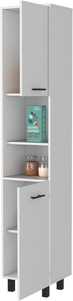 Small White 2-Door Pantry Cabinet with Shelving, Kitchen Storage, Versatile Corner Unit