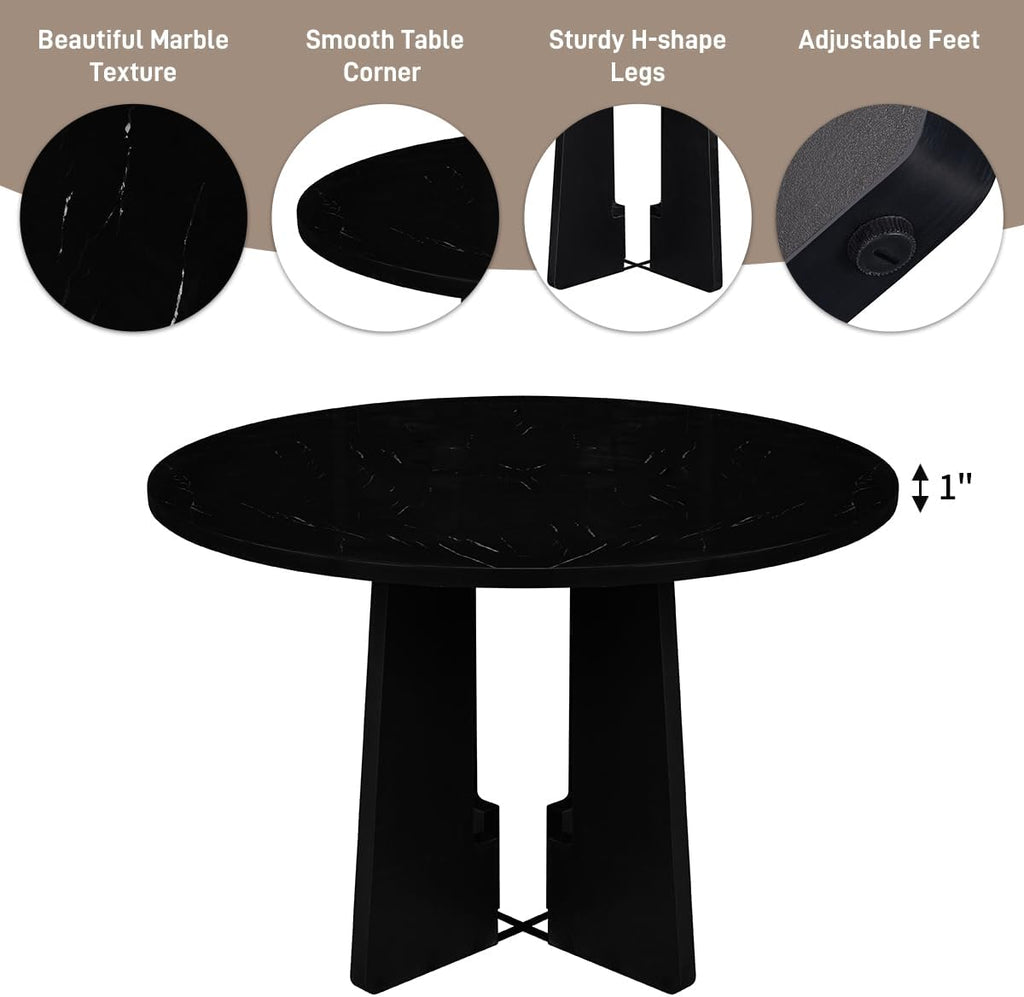 5-Piece Round Dining Table Set, 43-Inch Modern Dining Table and 4 Upholstered Chairs for Dining Room, Kitchen Room, Living Room (Grey Chairs and Black Table)