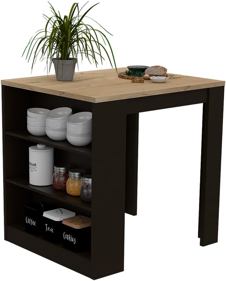 3-Drawer Kitchen Island Wenge and Pine with Particle Board | Modern kitchen island with 3 drawers and open shelves for organized storage