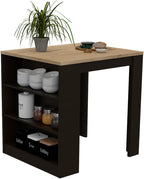 3-Drawer Kitchen Island Wenge and Pine with Particle Board | Modern kitchen island with 3 drawers and open shelves for organized storage