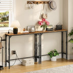 CHOEZON 29.5" Narrow Console Table with Adjustable Height (21.1"-29.9"), Behind Couch Table, Entryway Table with Power Outlet, Narrow Sofa Table, for Entryway, Rustic Brown and Black TXG10UBF