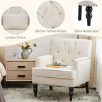 HUIMO Accent Chair, Tufted Upholstered Club Chair, Beige | Upholstered Fabric Armchairs, Button Tufted Reading Chairs for Living Room, Bedroom