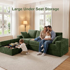 107" U Shaped Couch, Modular Sectional Sofa with Storage, 3-Seater High Density Foam Couch with Ottoman, 27" Deep Corduroy Cloud Couch for Living Room, Tool-Free Assembly, Green