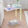 Acrylic Side Table with Integrated Base, Iridescent End Table, C-Shape Nightstand, Rainbow Coffee Table for Living Room, Bedroom