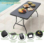 6FT Folding Table Portable Picnic Table Heavy-Duty Fold-in-Half Utility 6 Foot Foldtable Table with Carry Handle for Outdoor Indoor Party, Dining, Wedding, Camping, Black Ratten