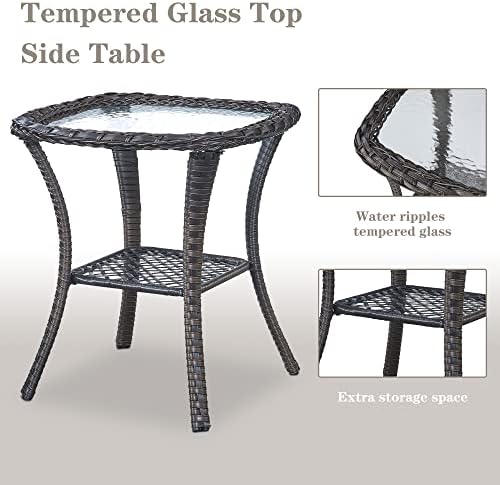 Belord 5 Piece Wicker Patio Furniture Set, Outdoor Swivel Rocker Chairs Set of 2 with Ottomans and Side Table, All Weather Patio Conversation Furniture Set, for Porch Pool, Gray Wicker/Blue