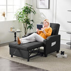 VINGLI Convertible Sleeper Chair Bed, Pull Out Sofa Couch for Living Room | Black 3-in-1 Sofa Bed, Faux Leather Recliner with Adjustable Back, USB Port, Cup Holder, Side Pocket for Small Space, Office