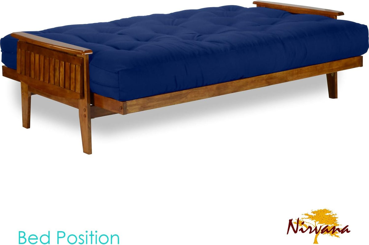 Nirvana Futons Eastridge Futon Set - Full Size, Frame, 8" Mattress, Twill Royal Blue Cover