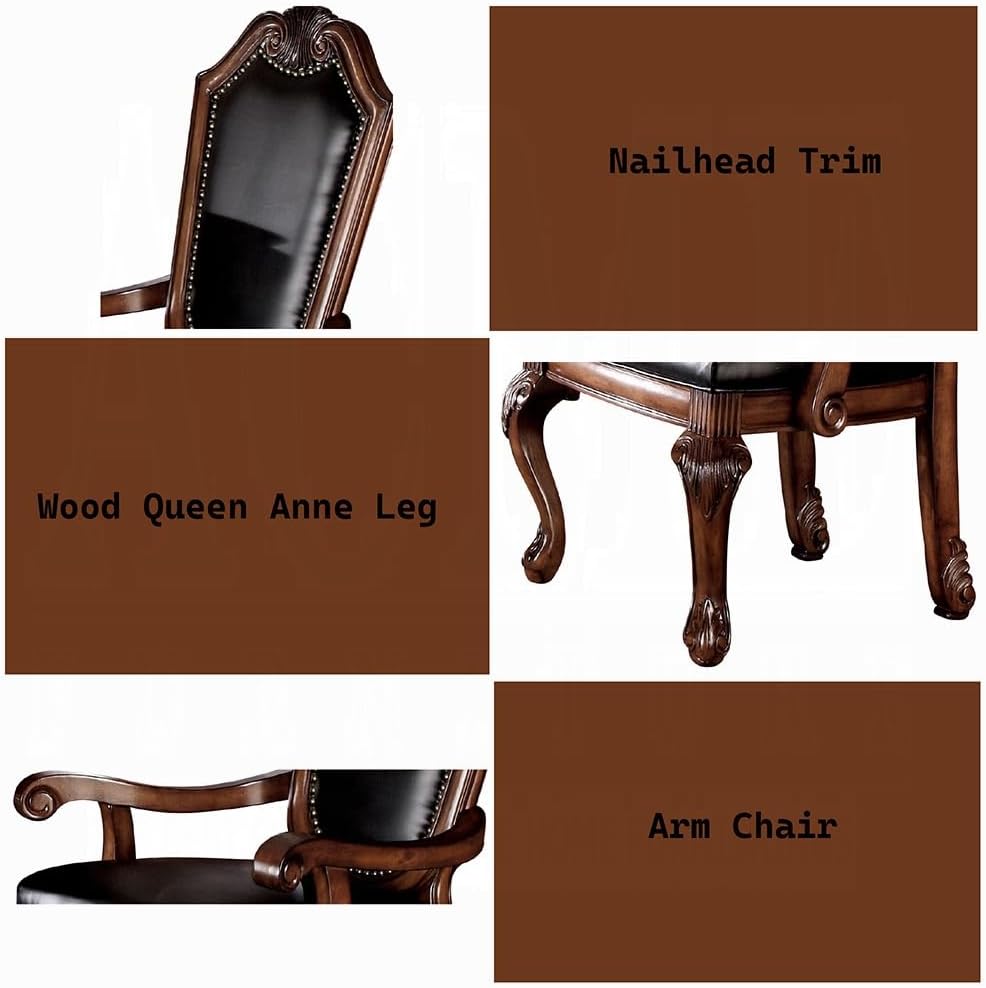 Kitchen Furniture Set 9pc Formal Dining Table Set Include 1 Dining Table, 6 Side Chairs and 2 Arm Chairs, 8-Person Solid Wood Extendable Dining Set (Cherry&Black)