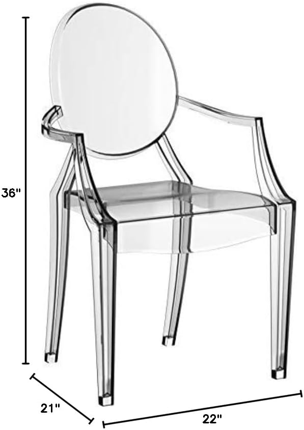 Modway Casper Modern Acrylic Stacking Kitchen and Dining Room Arm Chair in Clear - Fully Assembled