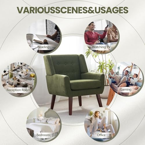 HUIMO Accent Chair for Living Room,Upholstered Button Fabic Armchair Chair | Mid Century Modern Tufted Armchair with Fabric,Comfy Arm Chairs for Club Living Room Reading Bedroom,Waiting Room Green