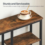 HOOBRO Narrow Console Table, Sofa Table, 4-Tier Industrial Entryway Table with Metal Mesh Shelf, Hallway Table with Adjustable Feet, for Entryway, Living Room, Hallway, Rustic Brown and Black BF79XG01