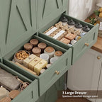 HOSTACK 67"H Farmhouse Kitchen Pantry Storage Cabinet with 3 Drawers, Green | Large Food Pantry Cabinet with Swing-Out Door Rack & Adjustable Shelf for Kitchen, Dining room, Living room