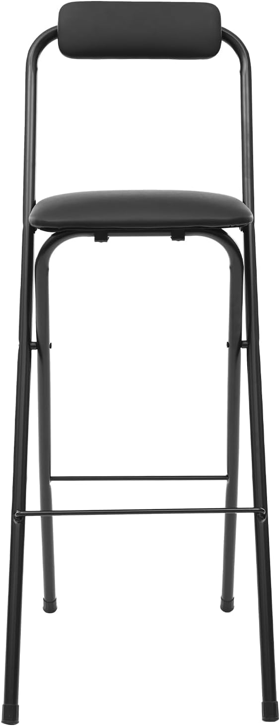 LOYALHEARTDY 1 Pcs Folding Stool, 29.5 in Folding Counter Height Bar Stool with Backrest Cushioned Padded Folding Stool Portable Bar Stool for Camping Kitchen Home Office (Black, 29.5 in)