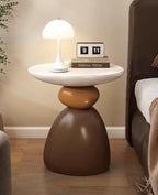 Decorative Stone Shape Side Table, Fiberglass End Table Nightstand, Round Accent Table for Bedroom, Living Room, Entryway, Decorative Living Room Table(Brown,Large)