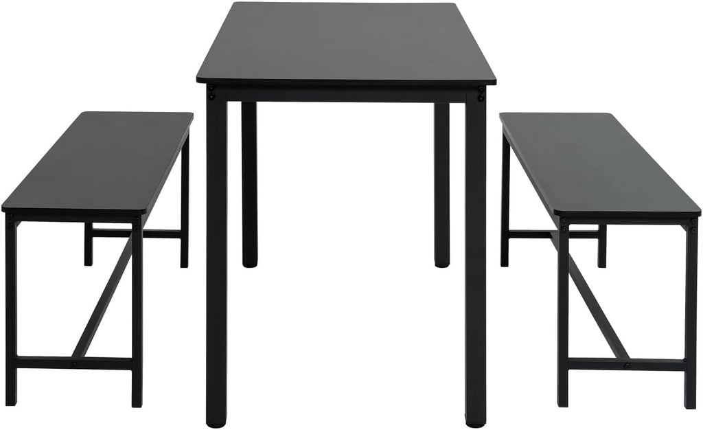 Naomi Home Space Saving 3 Piece Dining Table Set for Apartments & Small Spaces, Benches Tuck Under, Durable MDF & Steel Frame, Waterproof & Heat Resistant Kitchen Nook Set