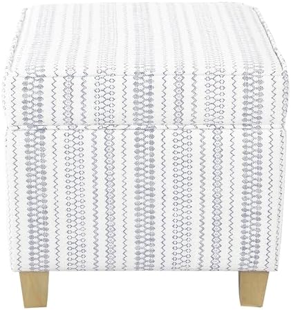HomePop Home Decor | K7342-F2359 |Classic Square Storage Ottoman with Lift Off Lid | Ottoman with Storage for Living Room & Bedroom, Blue Stripe Large