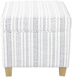 HomePop Home Decor | K7342-F2359 |Classic Square Storage Ottoman with Lift Off Lid | Ottoman with Storage for Living Room & Bedroom, Blue Stripe Large
