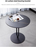 Elegant Round Side Table with Slate Top and Carbon Steel Base - Perfect for Living Rooms, Balconies, and Bedrooms (Diameter 40CM [Black Gold + Black Rack])