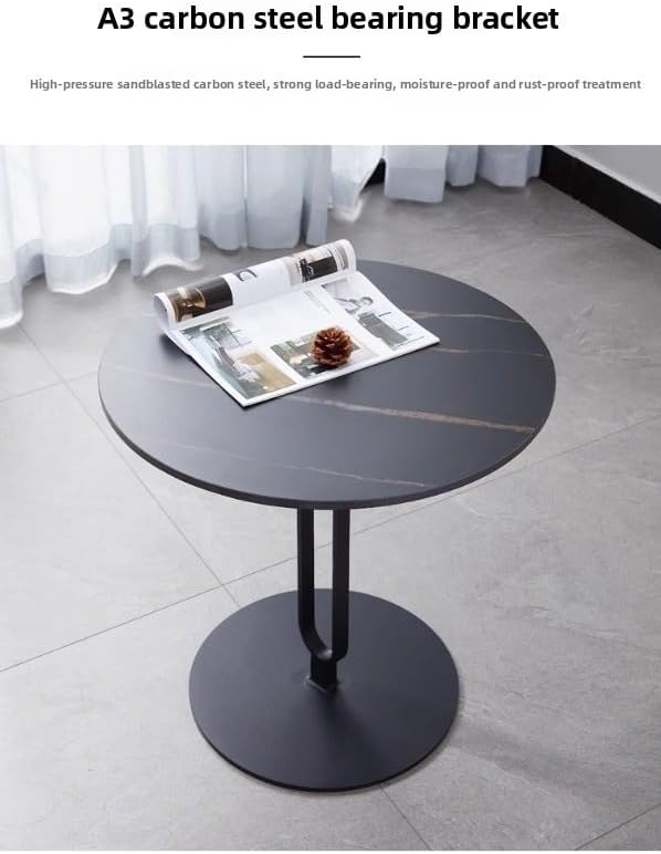 Elegant Round Side Table with Slate Top and Carbon Steel Base - Perfect for Living Rooms, Balconies, and Bedrooms (Diameter 40CM [Black Gold + Black Rack])