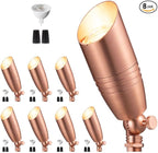 Spot Light Brass - Outdoor Landscape Spotlights LED, 12V Low Voltage Landscaping Uplights, Hard-Wired All Weather Copper for Backyard Lawn with Day Light Changeable Bulbs (8 Pack)